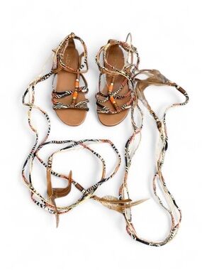 Aldo Tan Leather Gladiator Sandals with Multicolor Braided Straps